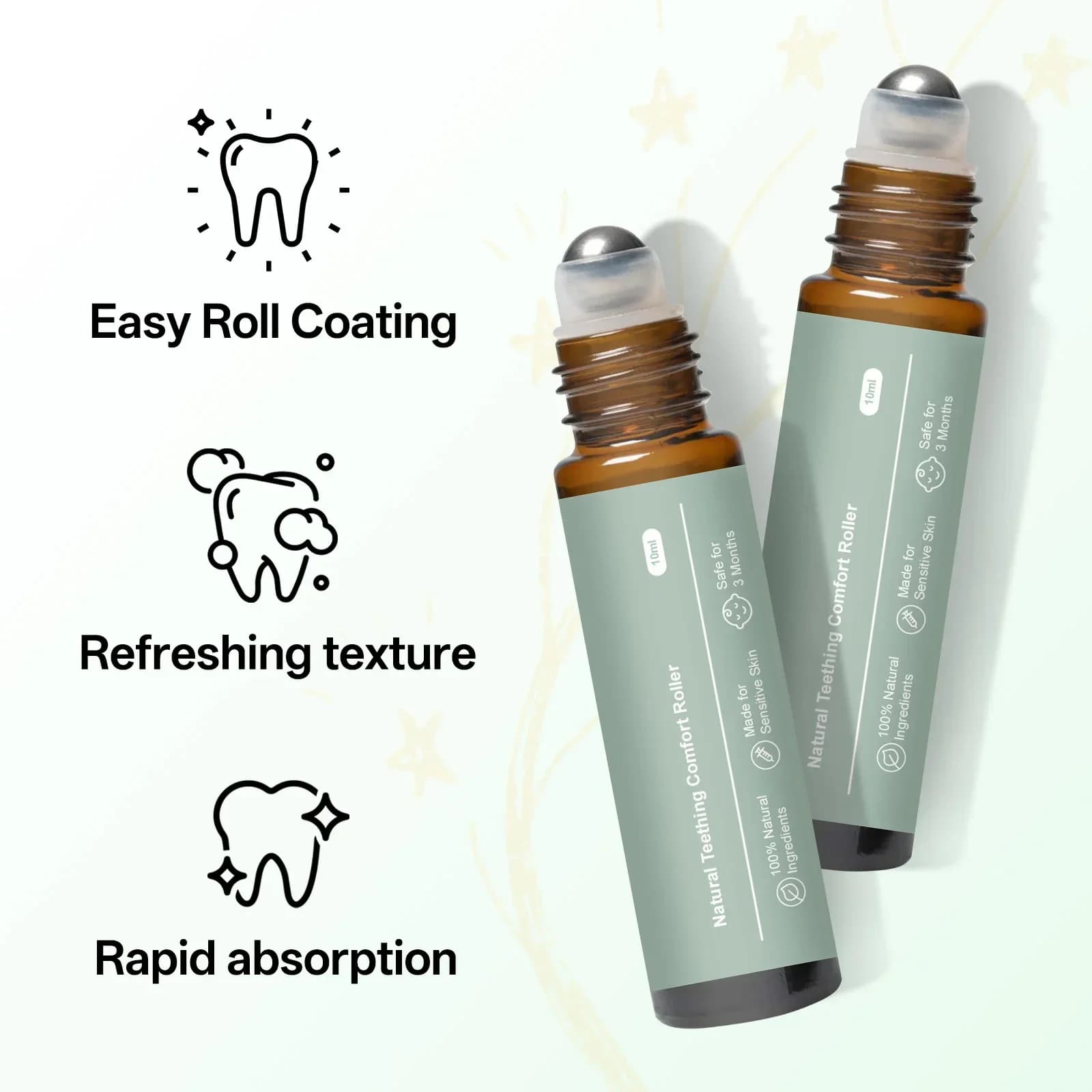 Rouleau de soulagement des gencives pour bébé bio 10 ml - Avec huile d'arbre à thé et vitamine E, massage doux pour les gencives sensibles, à partir de 3 mois+
