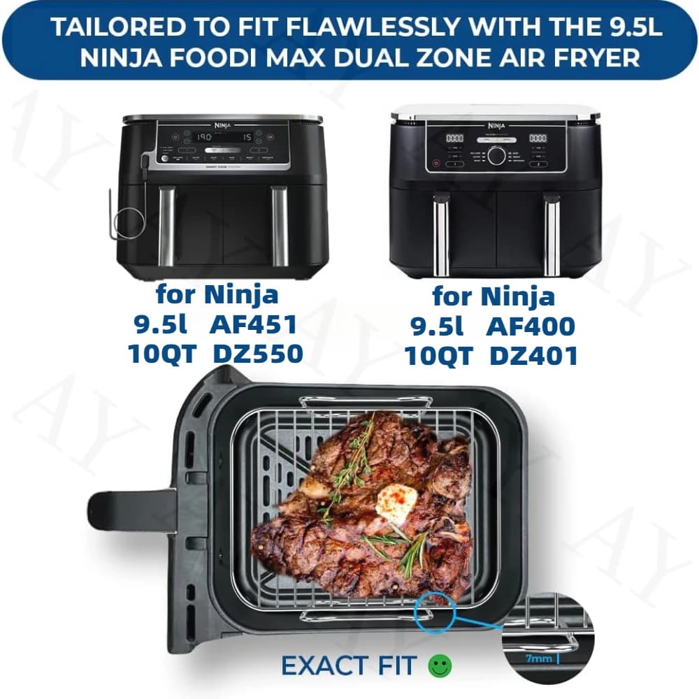 (Grande taille) 2 supports pour friteuse à air, spécialement conçus pour Ninja AF400/AF451 9.5L et DZ401/DZ550 10QT, en acier inoxydable, simple couche