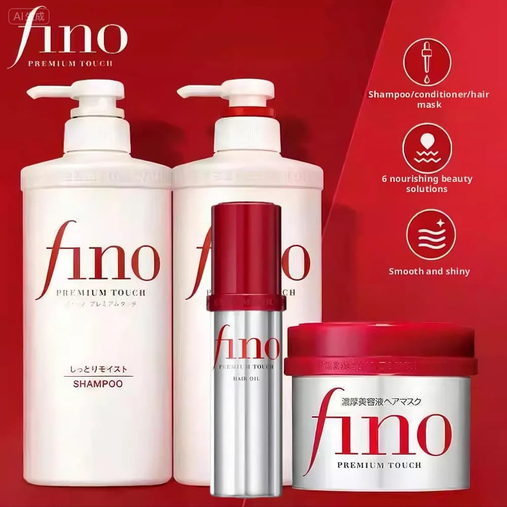 Shampooing/après-shampooing/masque capillaire Premium Touch Fino, réparation des cheveux abîmés, contrôle du sébum, lissage des cheveux crépus pour des mèches soyeuses et volumineuses