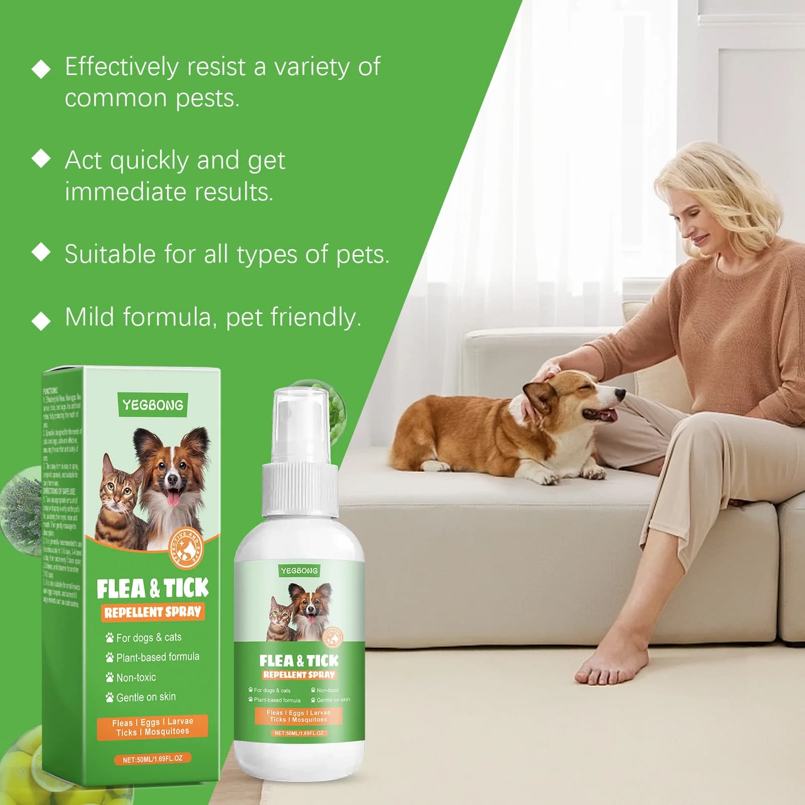 Spray répulsif anti-puces pour animaux de compagnie, réduisant efficacement les puces et les tiques, soulage les démangeaisons de la peau, protège la santé, répulsif pour animaux de compagnie à action