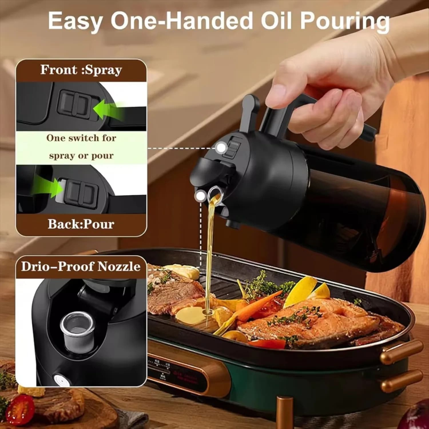 Pulvérisateur d'huile marron bloquant la lumière de 16oz/470ML pour la cuisson