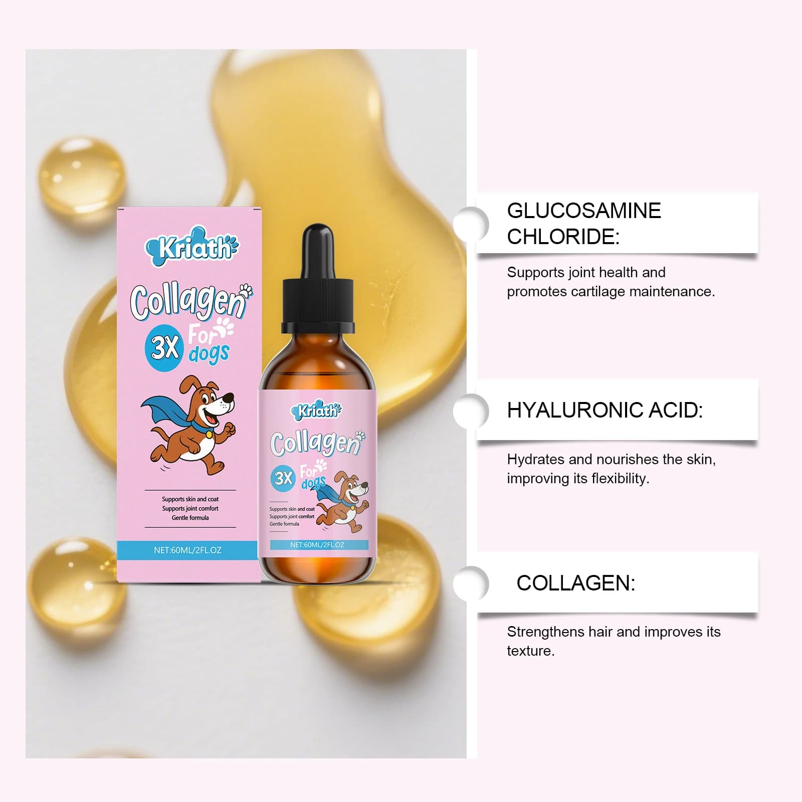 Gouttes de collagène pour chien 60 ml