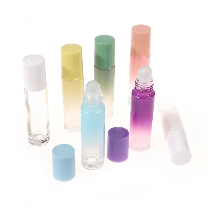 Bouteilles en verre épais de 10ml, bouteille vide de couleur dégradée, bouteille à bille roulante pour huile essentielle, Kit de voyage, bouteille de parfum