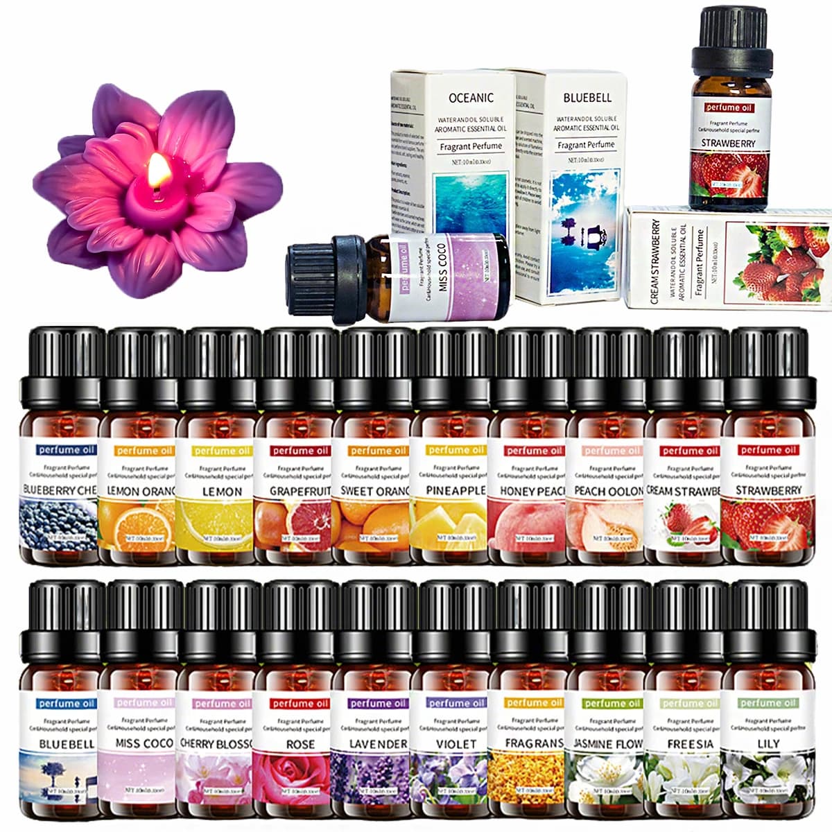 Huile Essentielle d'Aromathérapie 10 ml, Arôme Naturel de Plantes, Huile Aromatique Lavande Rose pour Humidificateur, Savon et Bougie DIY, Vente en Gros