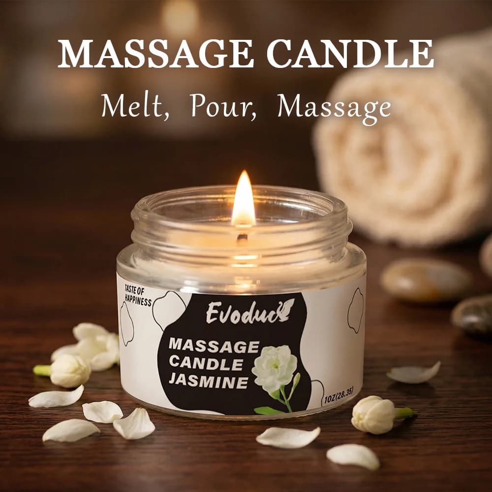 Bougie de massage à l'huile de jasmin, cire de soja à faible point de fusion, pour soins de la peau, hydratante, relaxante, bain de spa chaud, cadeau pour couples, femmes, Noël