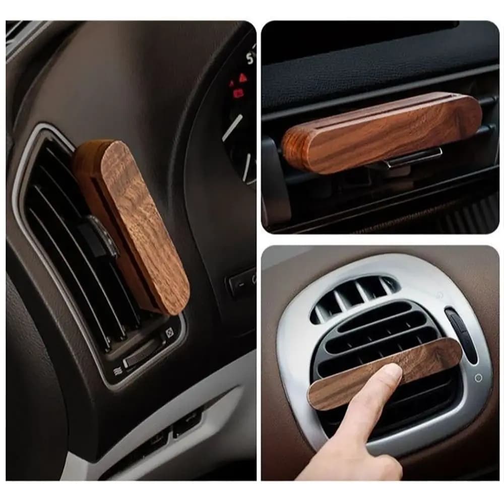 Diffuseur de parfum pour voiture en bois massif naturel, parfum durable avec 10 bâtonnets de recharge, désodorisant pour véhicule
