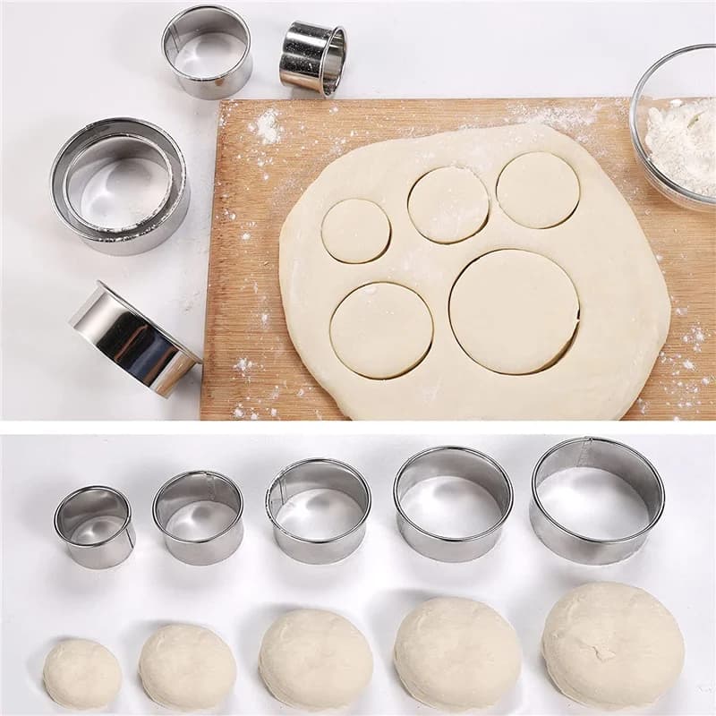 Moule à biscuits rond en acier inoxydable, 5 pièces, pour boulettes, coupe de peau, bricolage, pâtisserie, gâteau, outils de cuisson, Gadget de cuisine