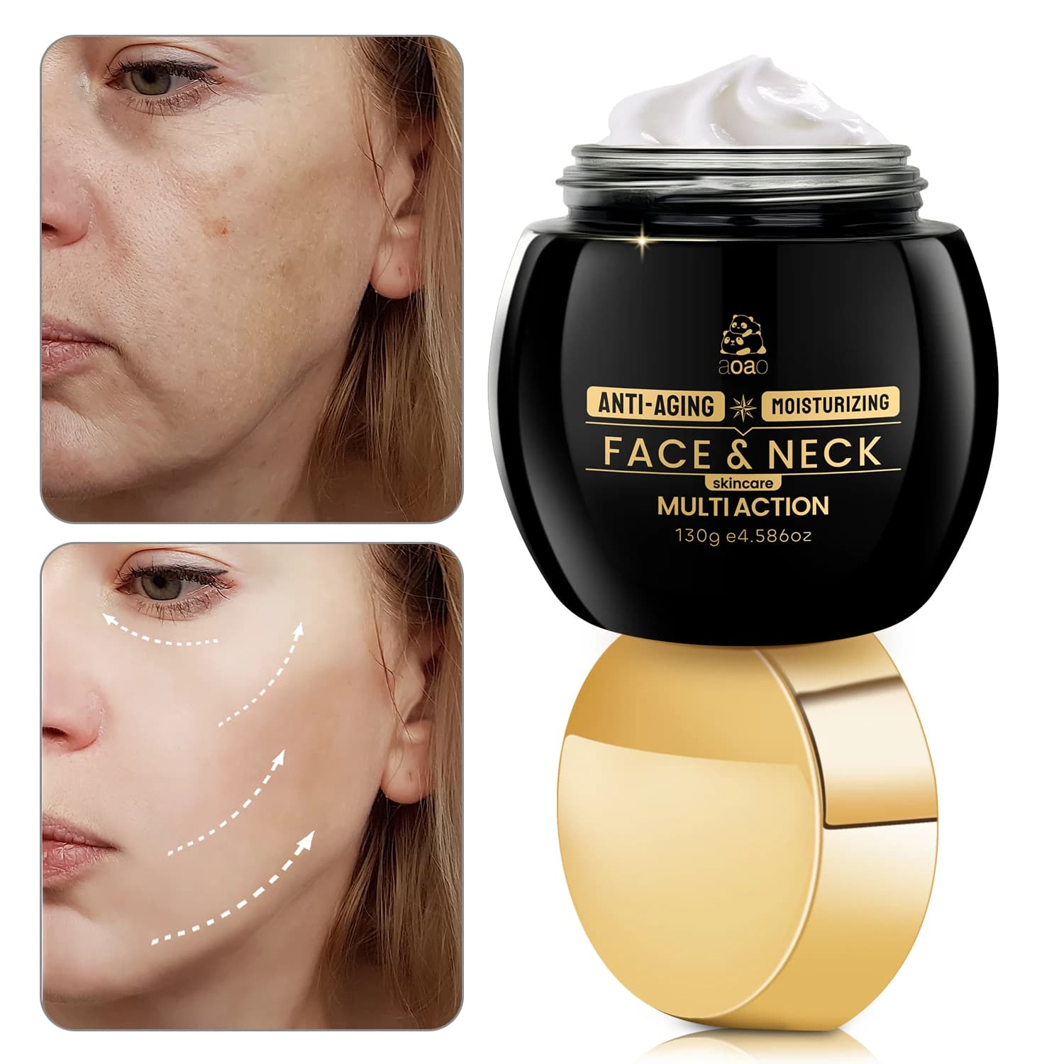 Crème visage AOAO - Acide hyaluronique, peptide de collagène, huile de jojoba et vitamine E - Soin raffermissant et hydratant pour une recherche plus jeune