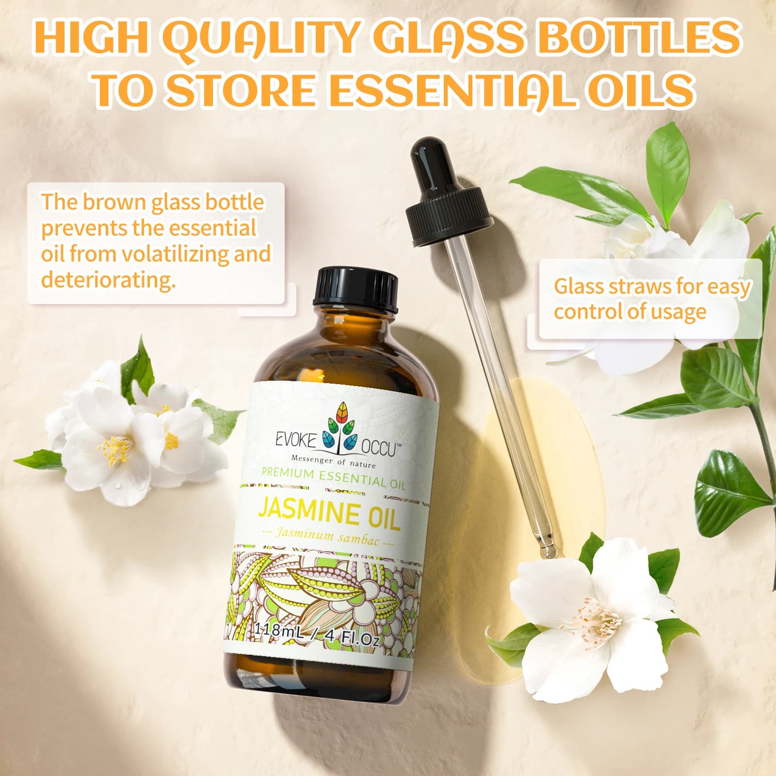 EVOKE OCCU-Château essentiel au jasmin, 118ML/4 Fl.Oz. Huile végétale de qualité supérieure pour diffuseur, supporter ficateur, peau, massage, bougie Regina Executive