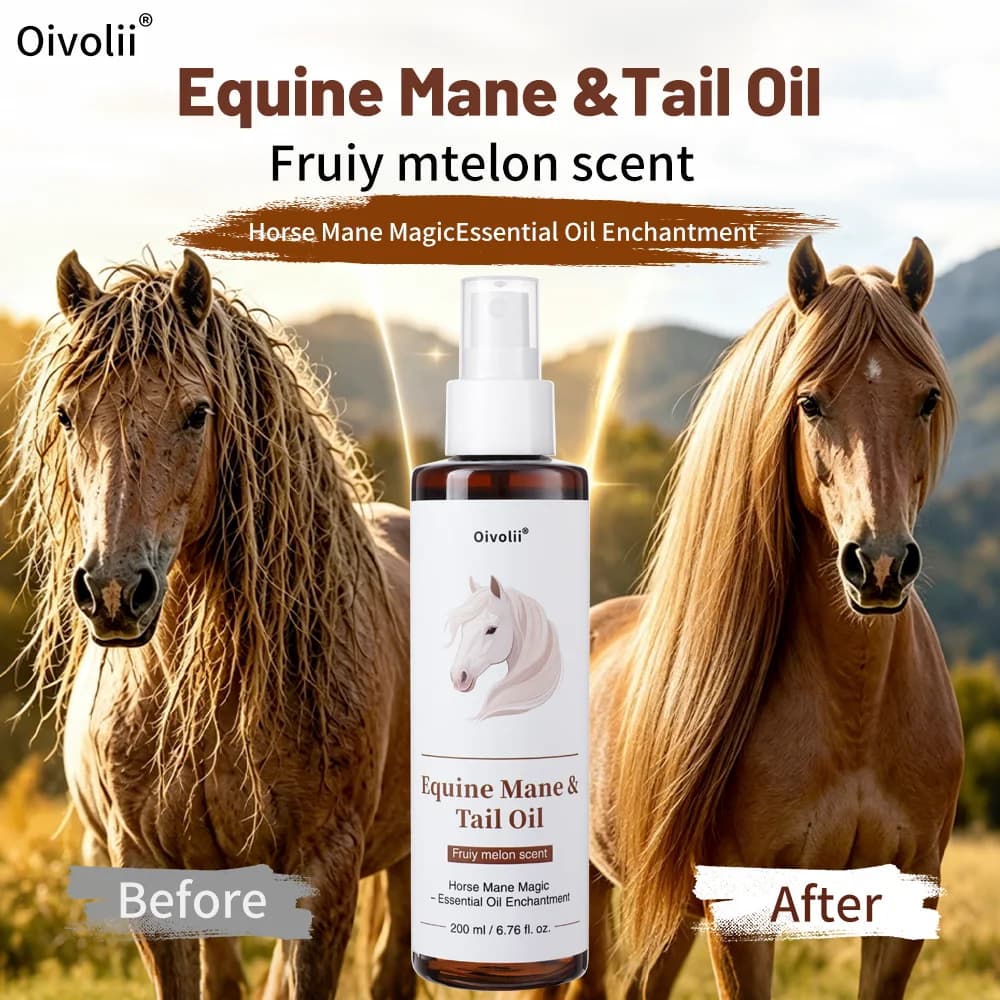 Huile de Soin pour Cheveux de Cheval – Pelage Brillant, Croissance Crinière et Queue, Ingrédients Végétaux Naturels, Démêlant, Conditionneur, Traitement, Toilettage Toutes Races
