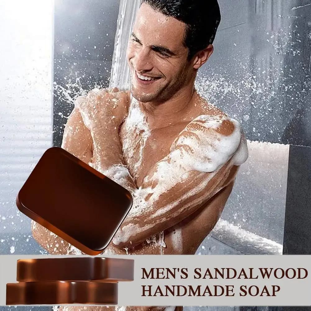 Savon à l'huile essentielle de bois de santal Savon parfumé artisanal pour homme Parfum léger longue durée Savon pour le bain et le lavage du visage