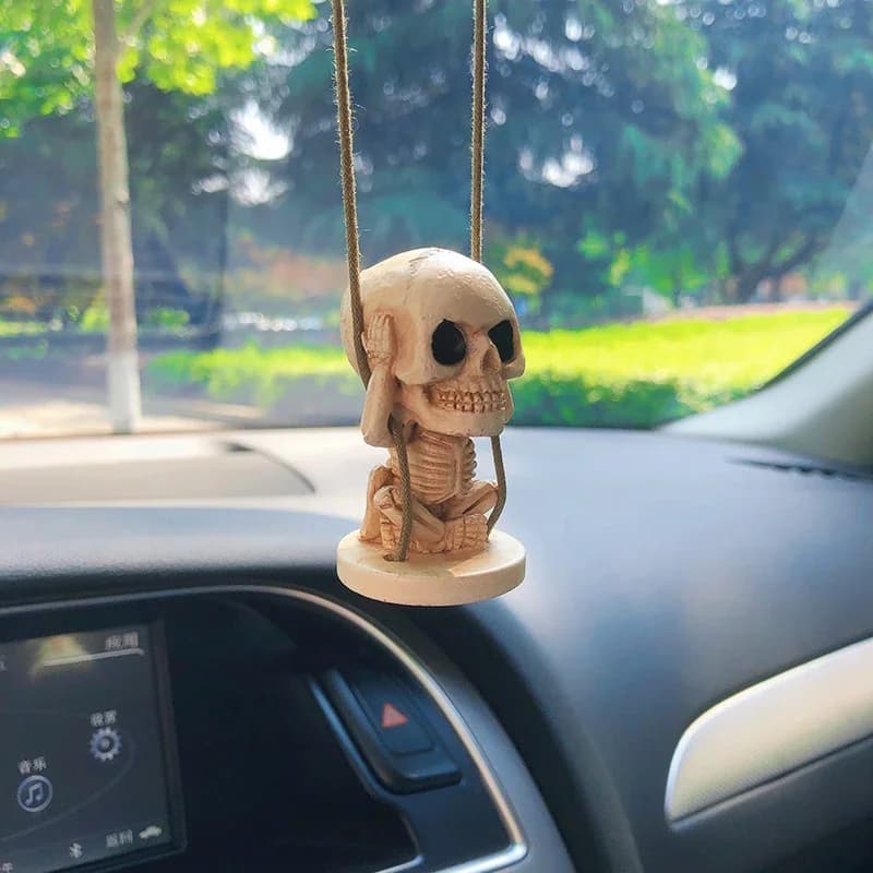 Squelette de balançoire fantôme, décoration intérieure de voiture, squelette en résine, pendentif de rétroviseur automatique pour accessoires de voiture
