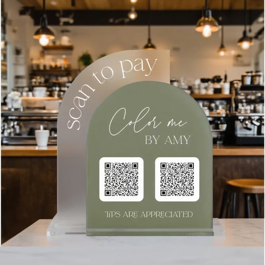 Panneau de paiement de code QR en acrylique personnalisé avec base