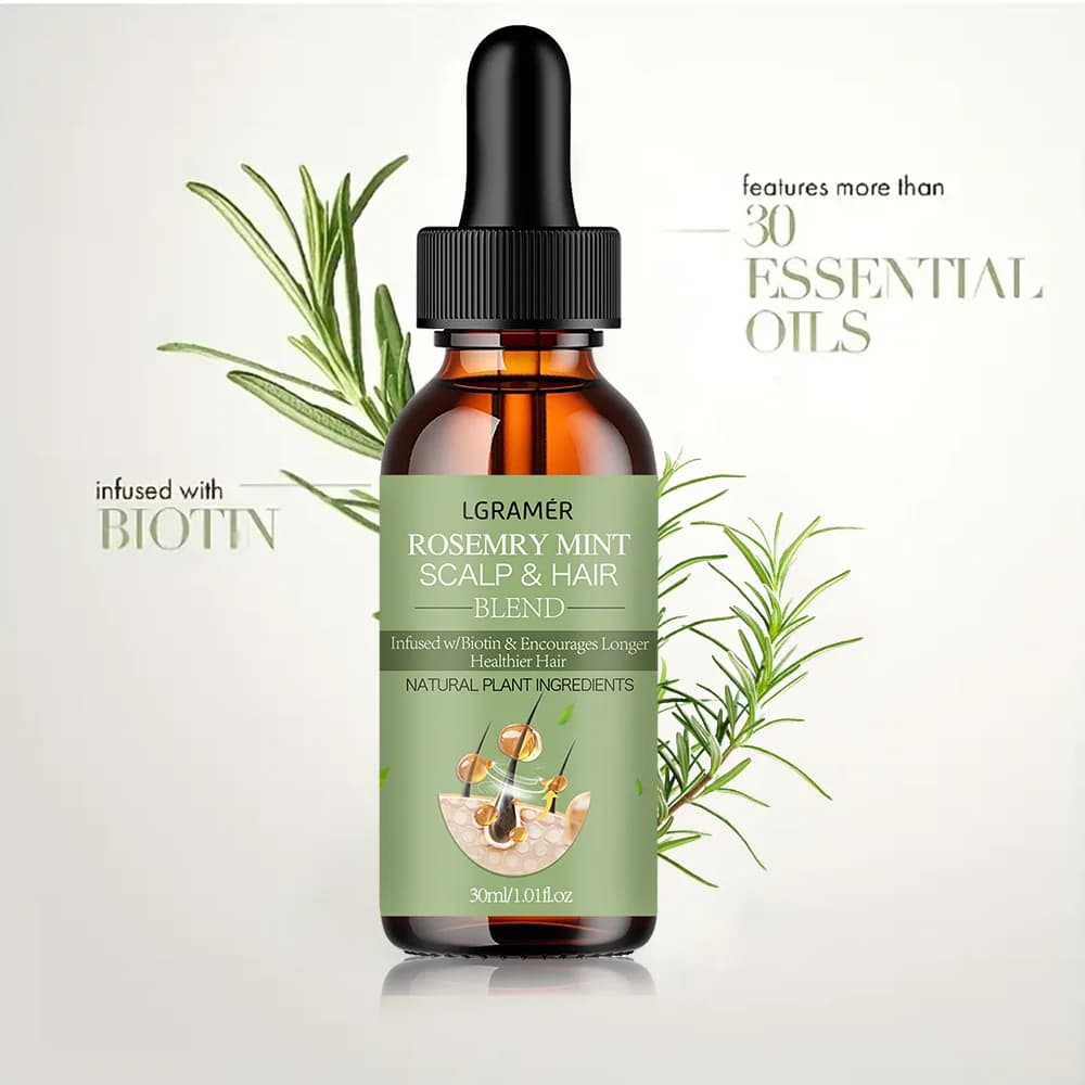 Huile essentielle de croissance des cheveux huile de renforcement des cheveux à la menthe au romarin traitement nourrissant pour les pointes fourchues huile de soin des cheveux organiques secs
