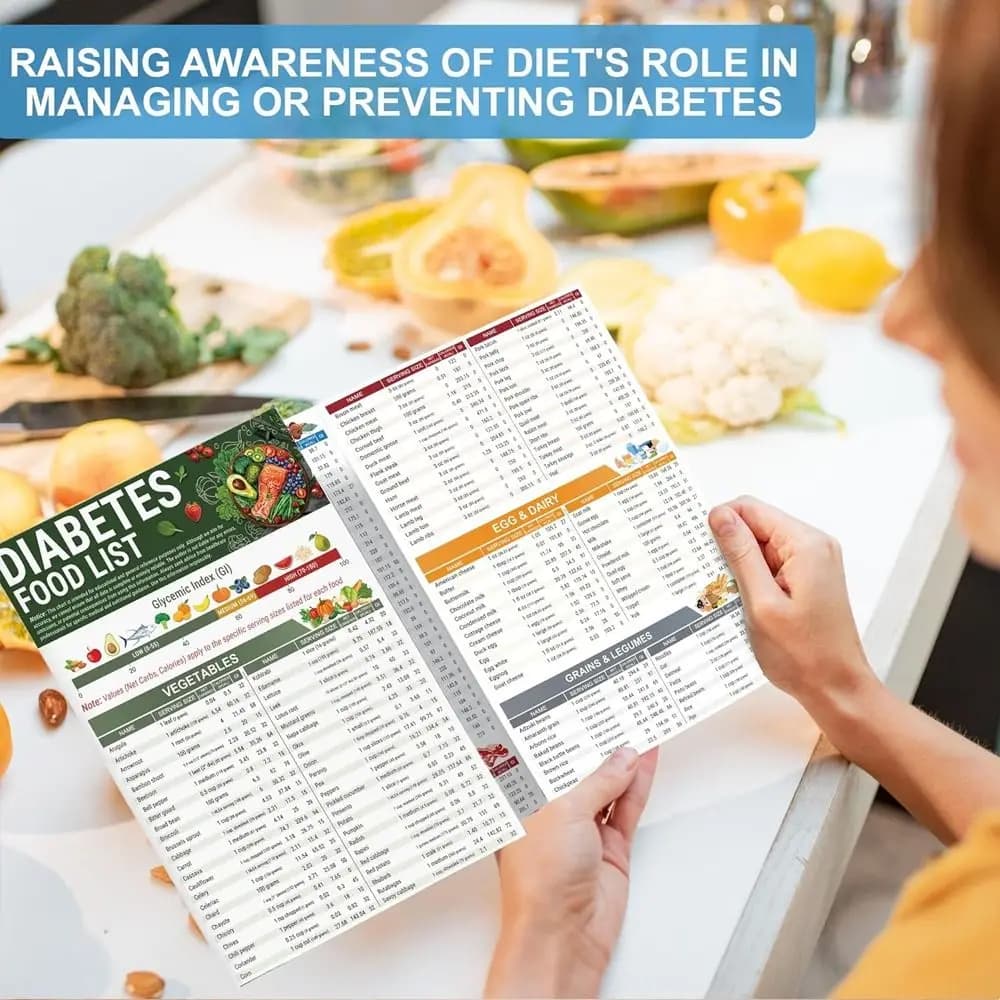 Liste des aliments pour le diabète, 3 pièces, tableau des aliments pour diabétiques, Brochure, tableau d'information pour le diabète, planificateur de repas à faible teneur en carburateur de vitamines