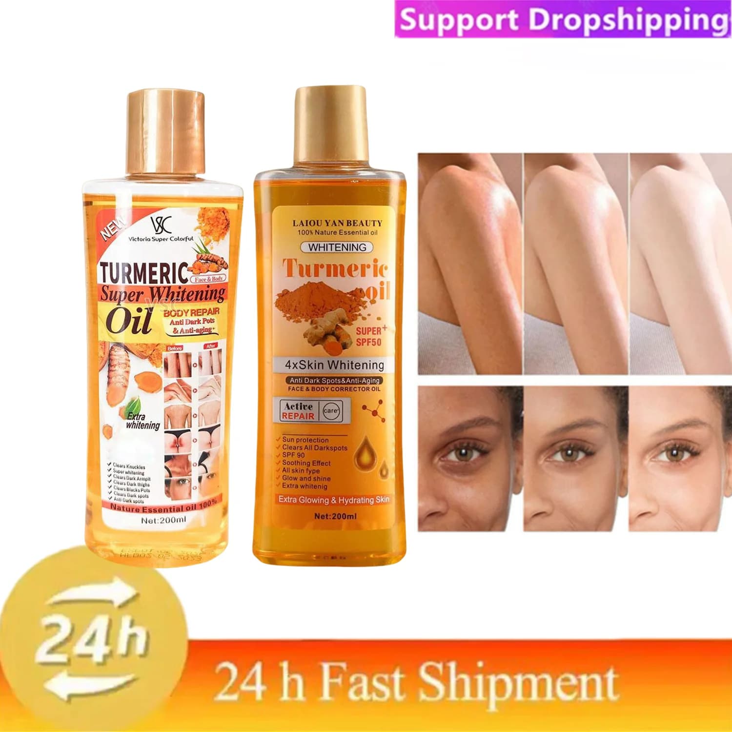 Huile essentielle de curcuma, huile de Massage pour le visage et le corps, hydratante, éclaircissante, lissante, produit de soins pour la peau, 200ml