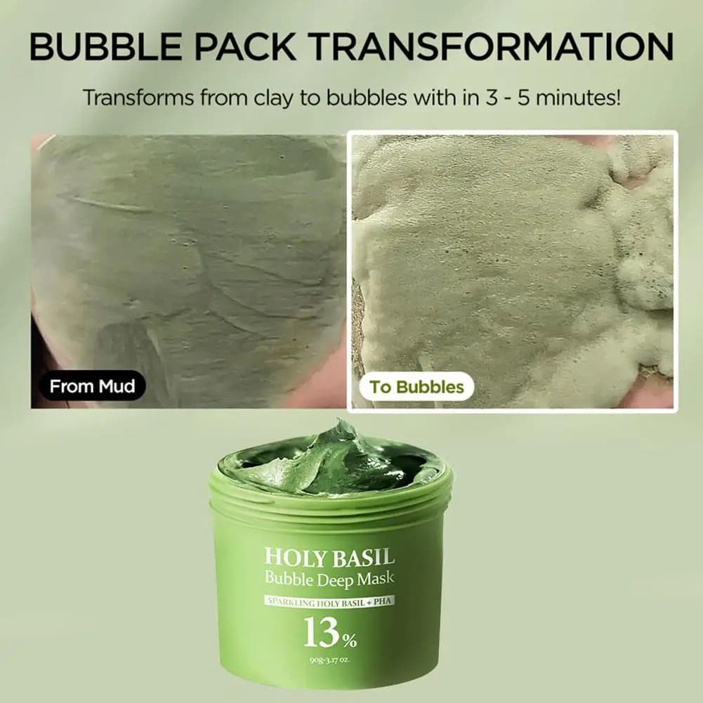 Masque Nettoyant Moussant au Basilic Sacré 90g – Hydratant, Contrôle du Sébum, Élimination des Points Noirs, Soin Nettoyant pour la Peau