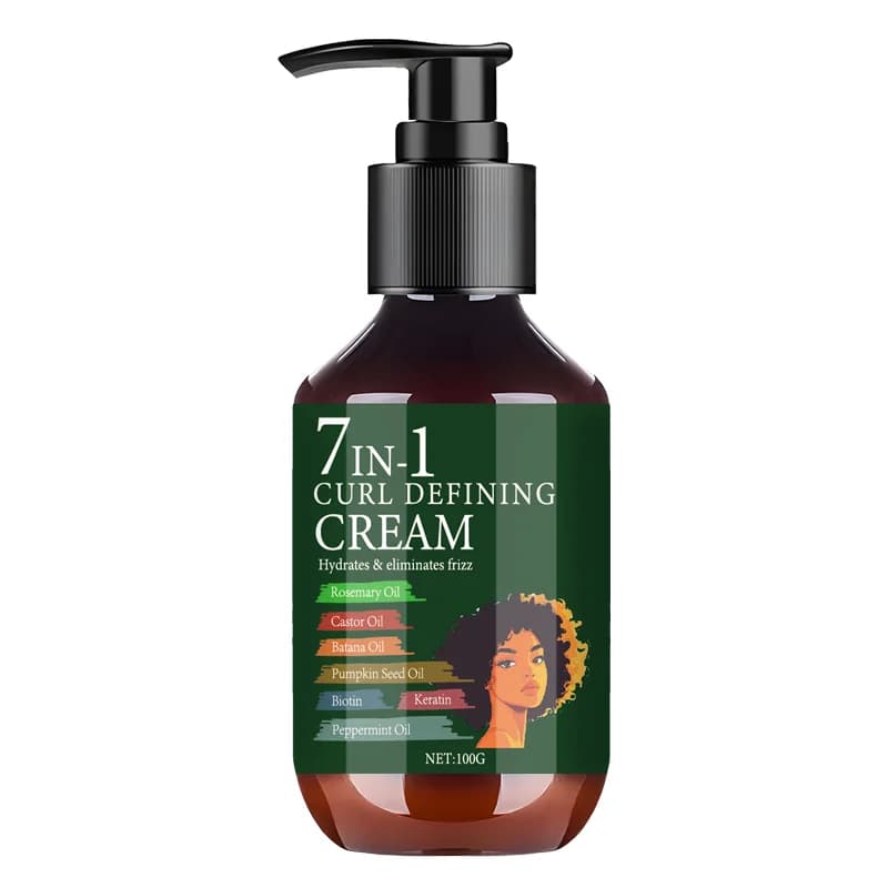 Crème définiuse de boucles 7 en 1 à l'huile de romarin et de ricin – Hydrate et élimine les frisottis pour des boucles définies et rebondissantes