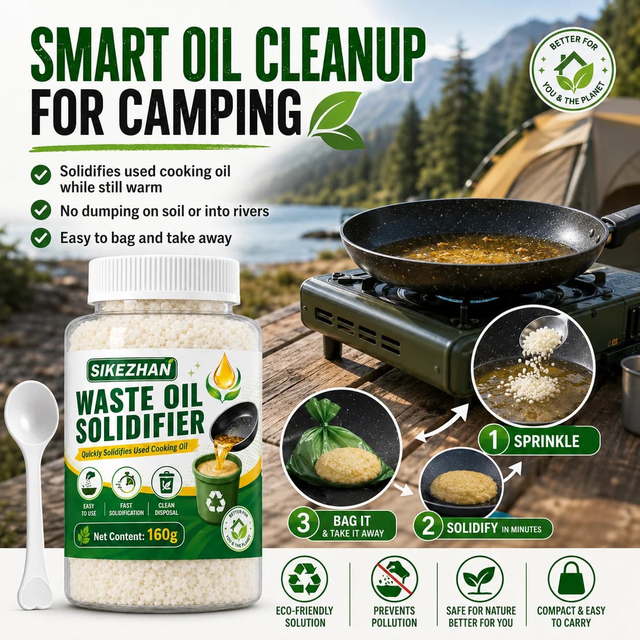 Poudre Solidifiante Écologique pour Huile de Cuisson Usagée – Durcisseur Rapide pour Camping