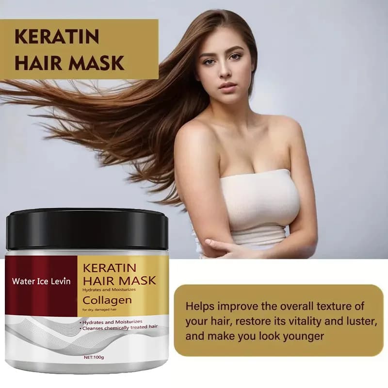 Masque capillaire à la kératine avec collagène, hydrate et hydrate pour cheveux secs et endommagés, améliore la douceur, la brillance et l'élasticité