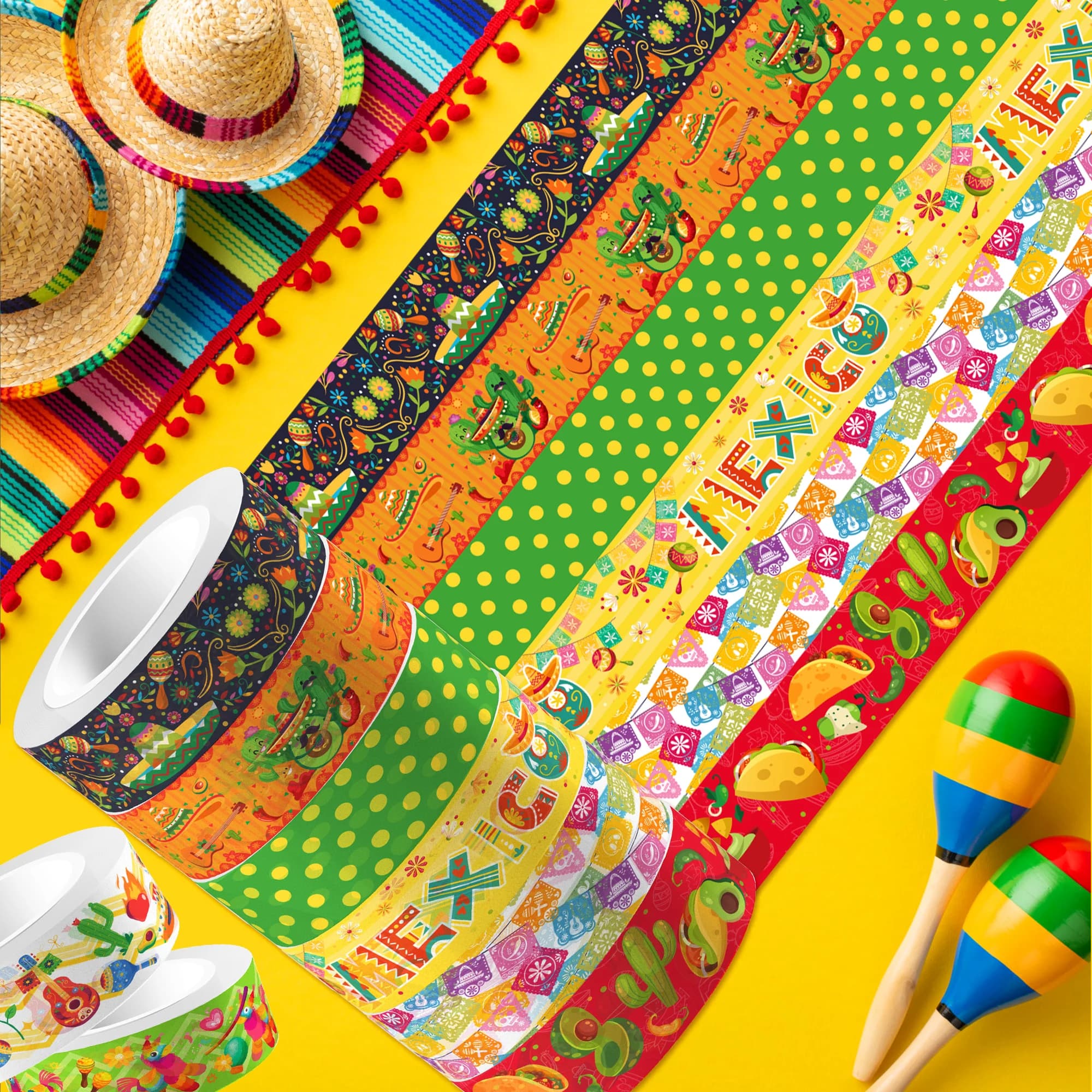 Ruban Washi de masquage de dessin animé mexicain, fournitures de scrapbooking, matériel de papeterie, autocollant de fête Cinco de Mayo, manuel, 12 rouleaux
