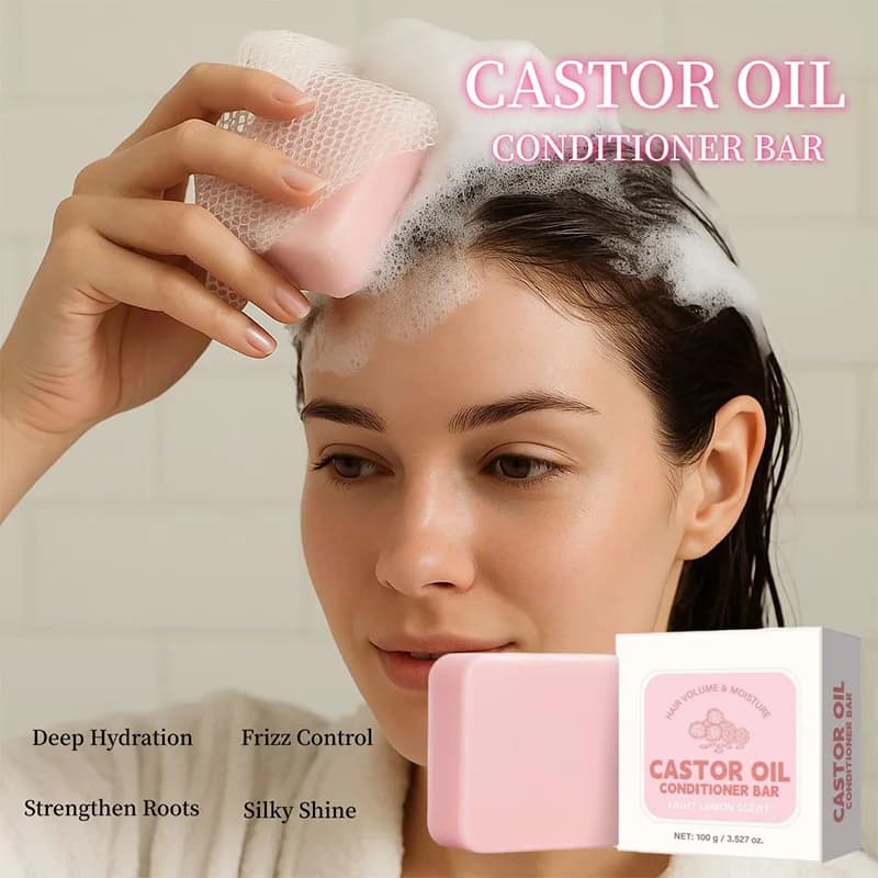 Barre de savon revitalisante à l'huile de ricin, shampoing solide hydratant et nourrissant, soin renforcé des racines des cheveux, pour cheveux secs, crépus et endommagés