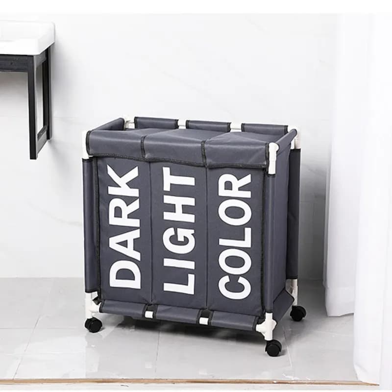 Organisateur de panier à linge roulant, grand panier à linge à 3 grilles, sacs à linge imperméables pour vêtements sales, boîte de rangement sur roulettes