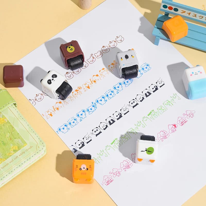Tampon Rouleau Créatif DIY avec Personnages de Dessins Animés Animaux Mignons pour Décoration de Carnet