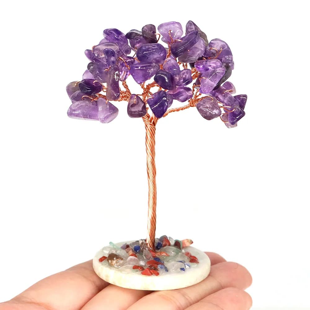 Arbre d'argent cristal naturel pierre de guérison Base Reiki Quartz pierres précieuses fil de cuivre enveloppé plante artisanat Feng Shui décor à la maison cadeaux