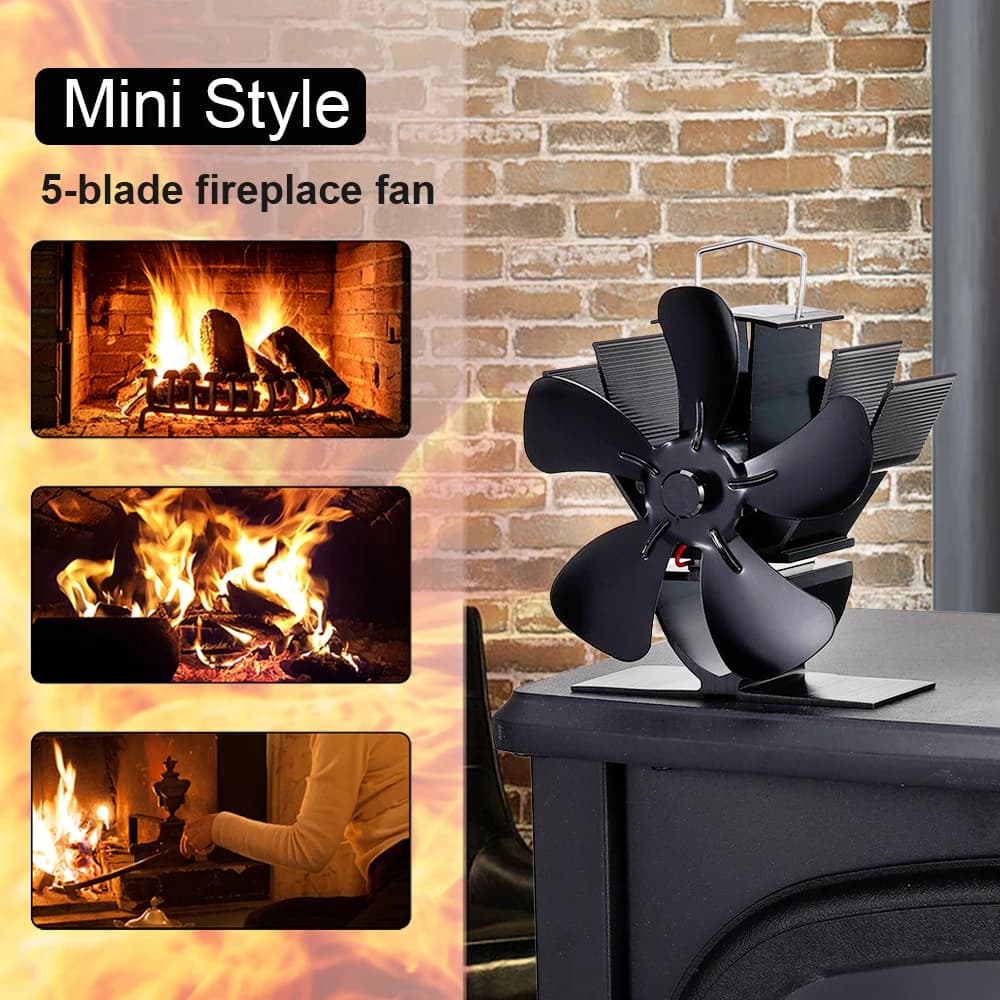 Mini ventilateur de poêle silencieux à 5 lames, distribution efficace de la chaleur, poêle à bois, poêle à bûches, cuillère à soupe, 62