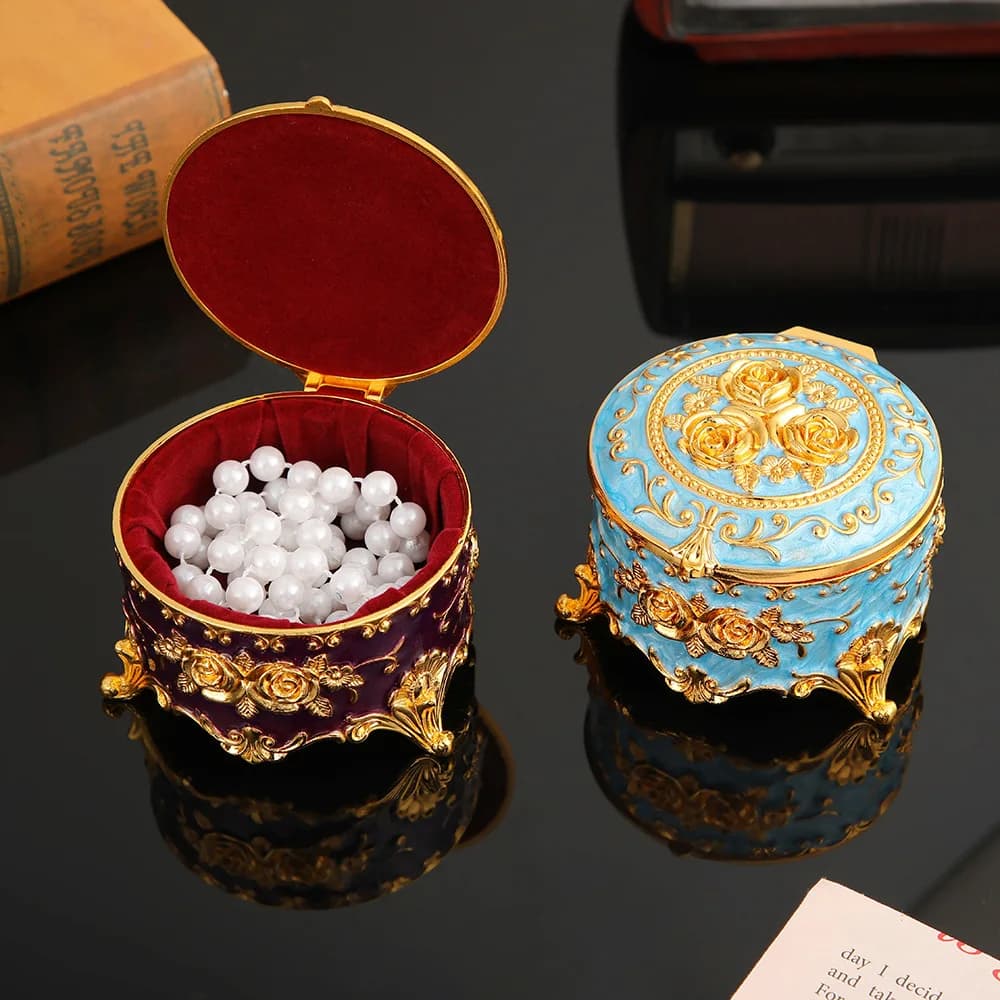Boîte d'emballage de bijoux en émail vintage, document exquis, rose
