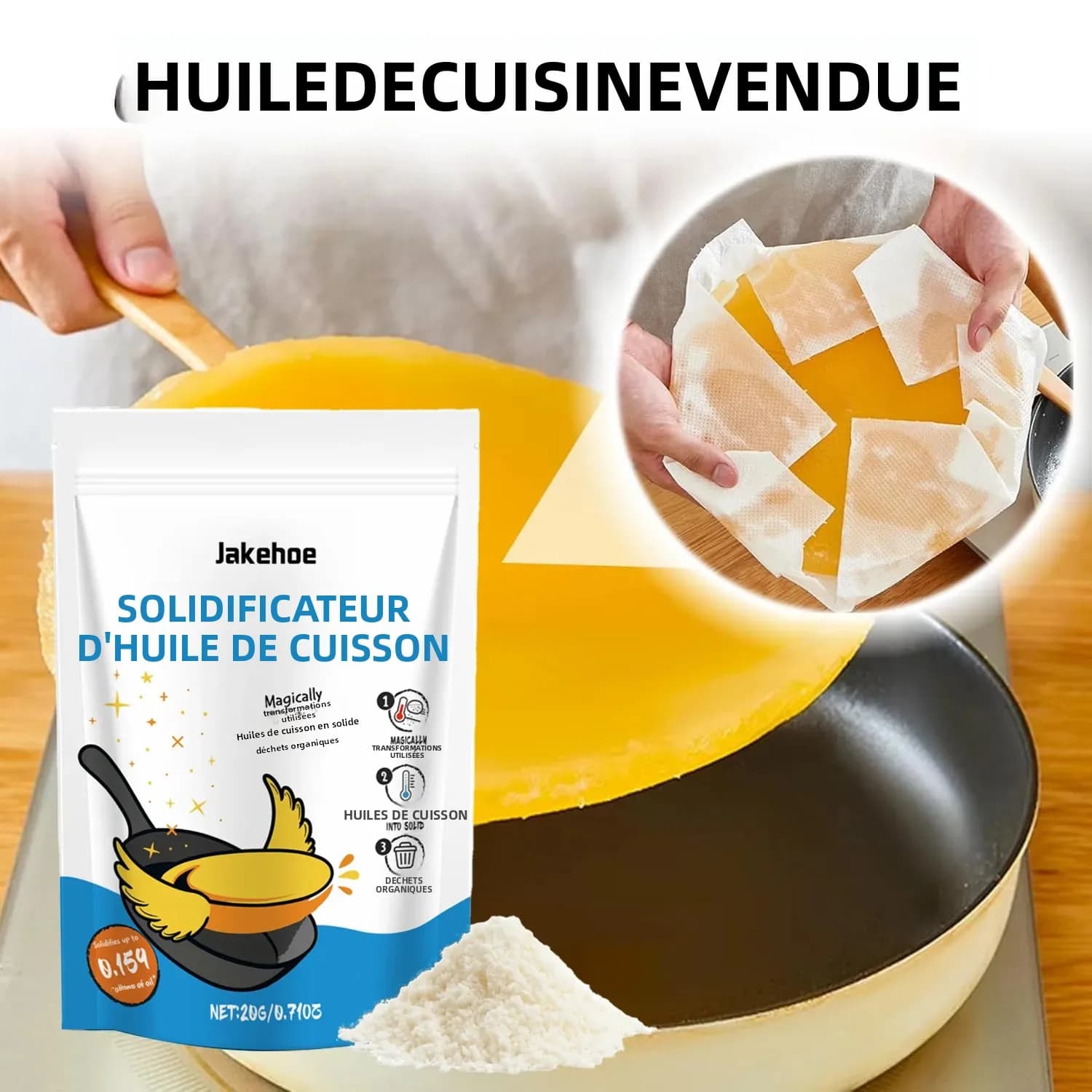 Poudre coagulante pour huile de cuisson à base de plantes naturelles