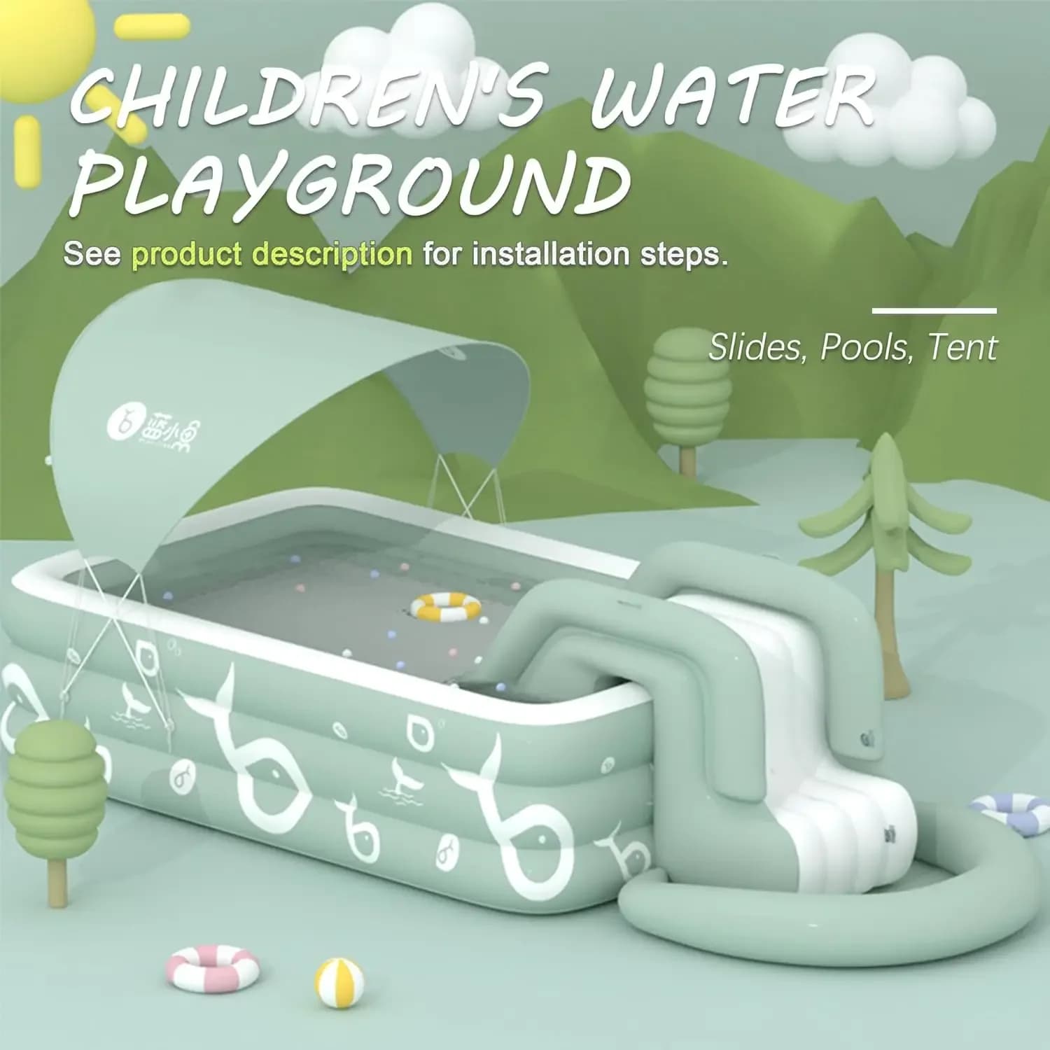 Piscine gonflable avec auvent et toboggan