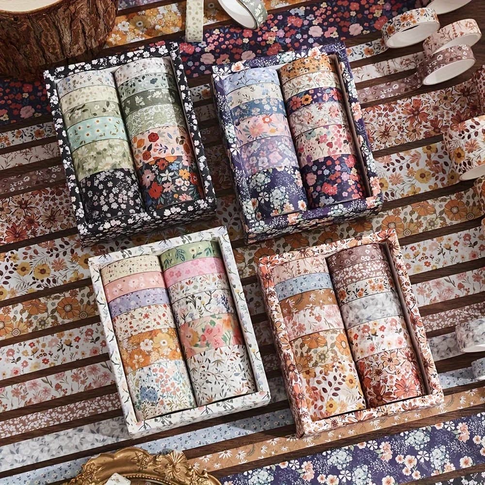 Ensemble de rubans Washi floraux Vintage, 12 rouleaux, rubans de masquage décoratifs pour bricolage, Scrapbooking, planificateur de Journal à puces, emballage cadeau