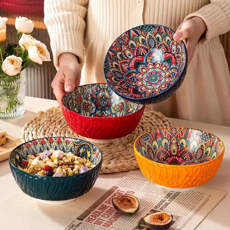 Les bols en céramique bohème sont polyvalents et parfaits pour les céréales, les soupes, les flocons d'avoine, les pâtes, les bols à salade de fruits de grande valeur et sont préférés