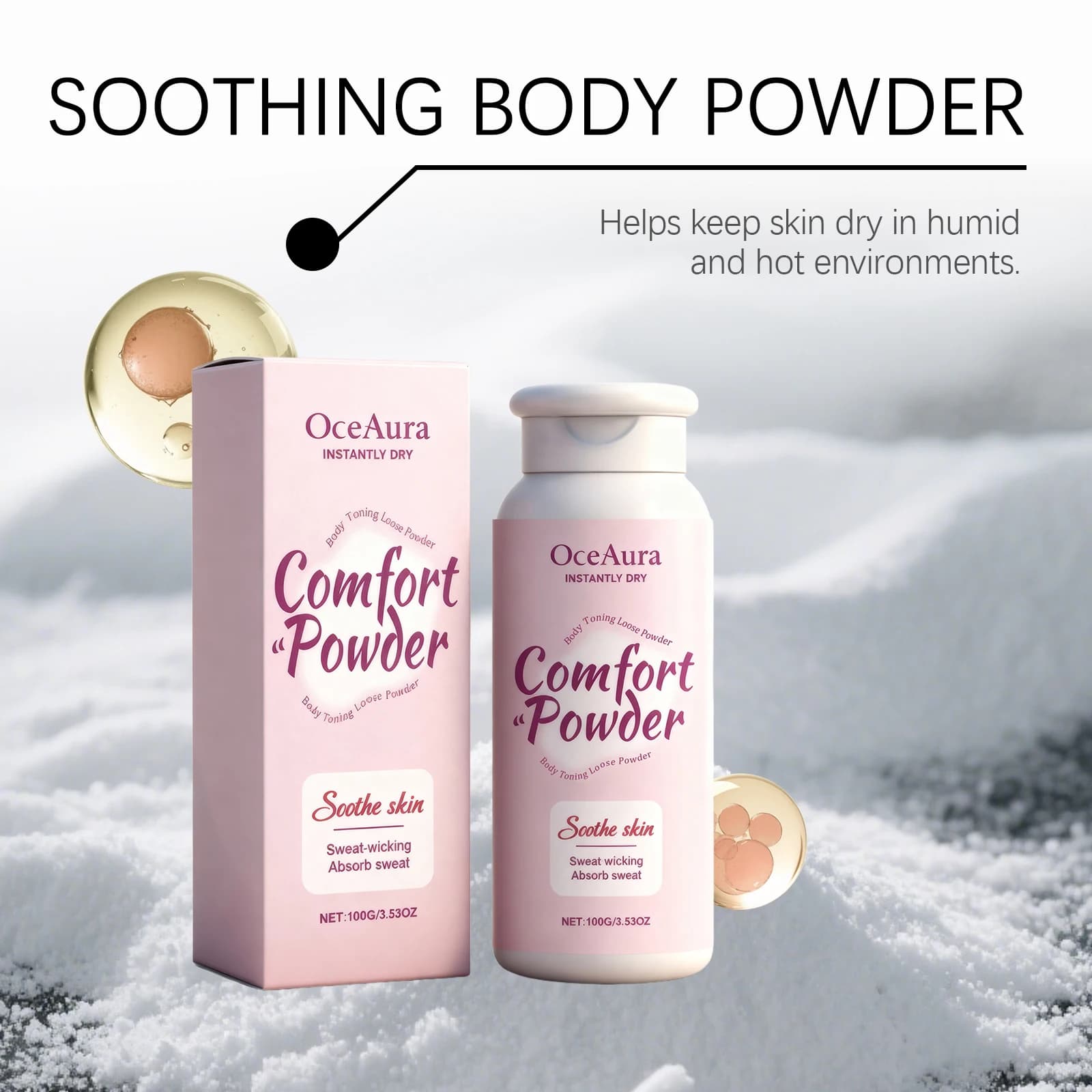 Poudre Confort pour le Corps Entier – Fraîcheur Durable, Absorption de la Transpiration, Effet Rafraîchissant, Non Gras, Contrôle des Odeurs – Pour Femmes et Hommes – 100ml