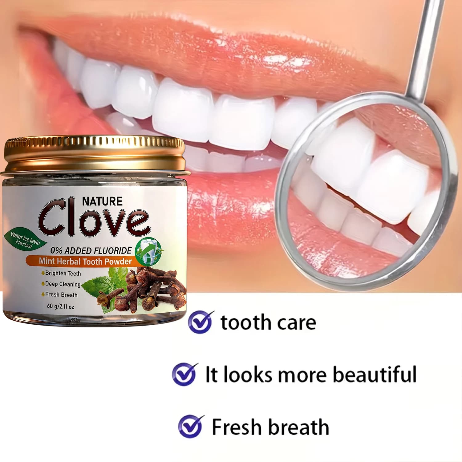 Poudre dentifrice naturelle à la menthe et au clou de girofle - Sans fluor