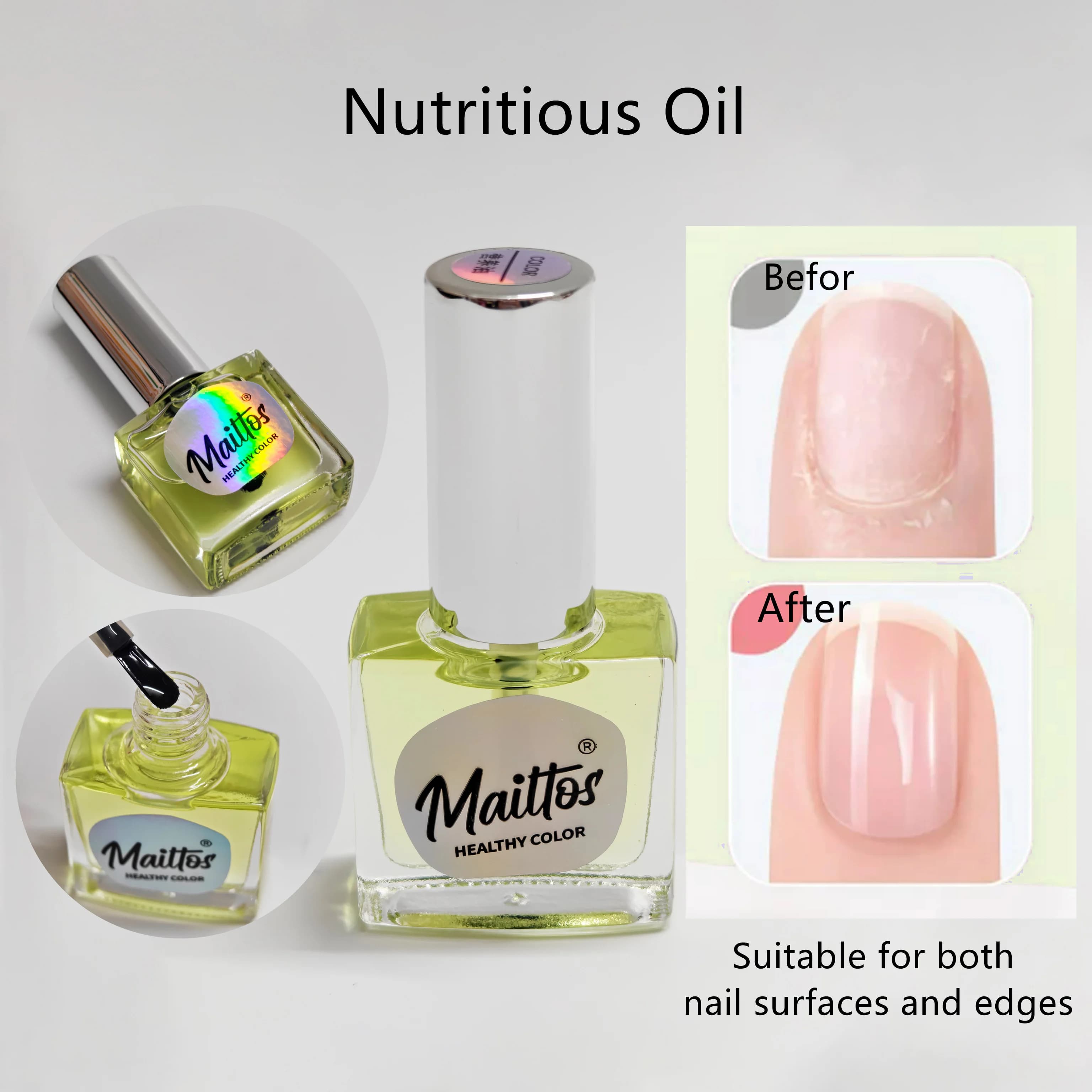 Huile de soin des ongles à base d'eau 12 ml x 4 [Huile nutritive/Base coat/Top coat mat/Top coat brillant], séchage rapide, facile à retirer