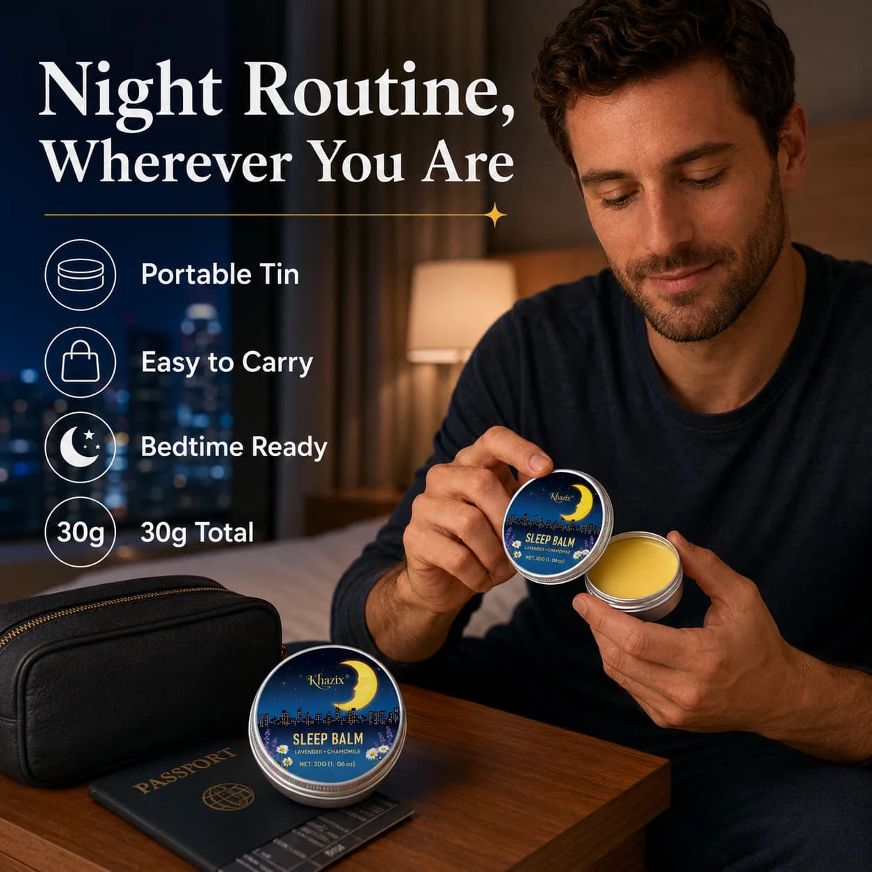 Baume de Nuit Apaisant 30g à la Lavande et à la Camomille – Arôme Relaxant, Doux pour la Peau, Format Voyage Idéal pour la Routine du Coucher