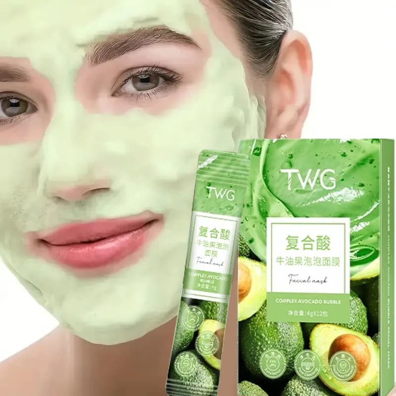 Ensemble de 12 masques faciaux à la bulle d'avocat - Nettoyage en profondeur et hydratation avec de la glycérine, adapté à tous les types de peau
