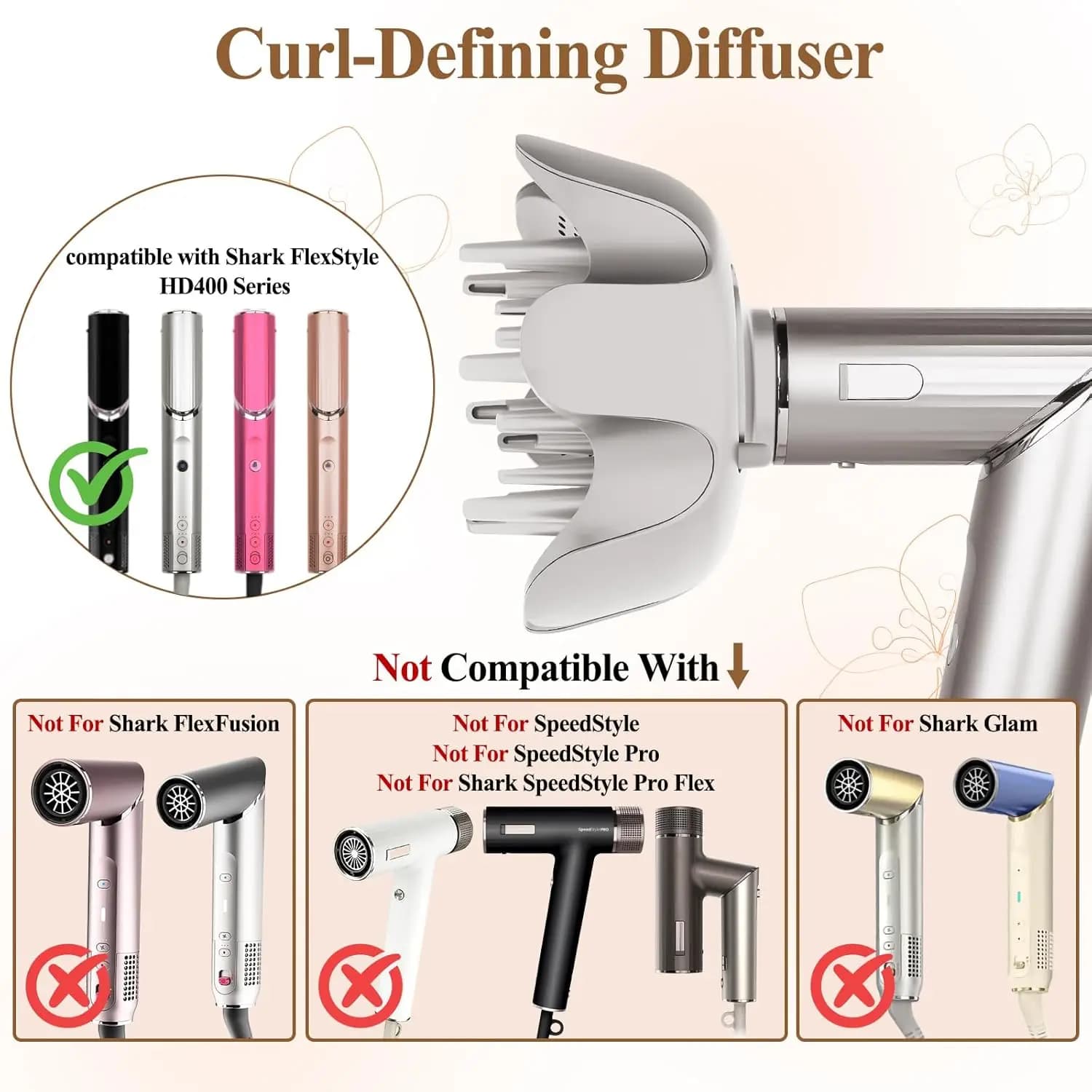 Diffuseur de lotus pointu réglable pour buse de soufflage Flexstyle-Curl Definition pour cheveux bouclés et contrôle