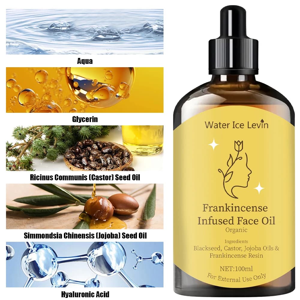 Huile faciale à l'encens - Hydrate et nourrit le visage et le corps | Sans alcool et contient de la glycérine | Convient à tous les types de peau | Convient pour le massage, la douche et la