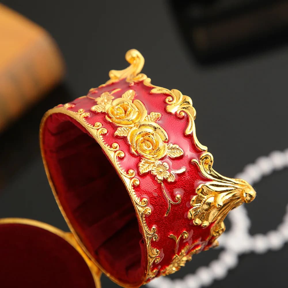 Boîte d'emballage de bijoux en émail vintage, document exquis, rose