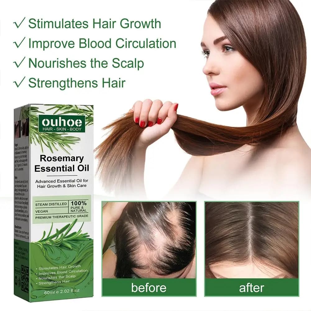 Huile essentielle de romarin huiles de soin capillaires pures naturelles 30ml/60ml huiles essentielles pour nourrir les cheveux brillants soins sains