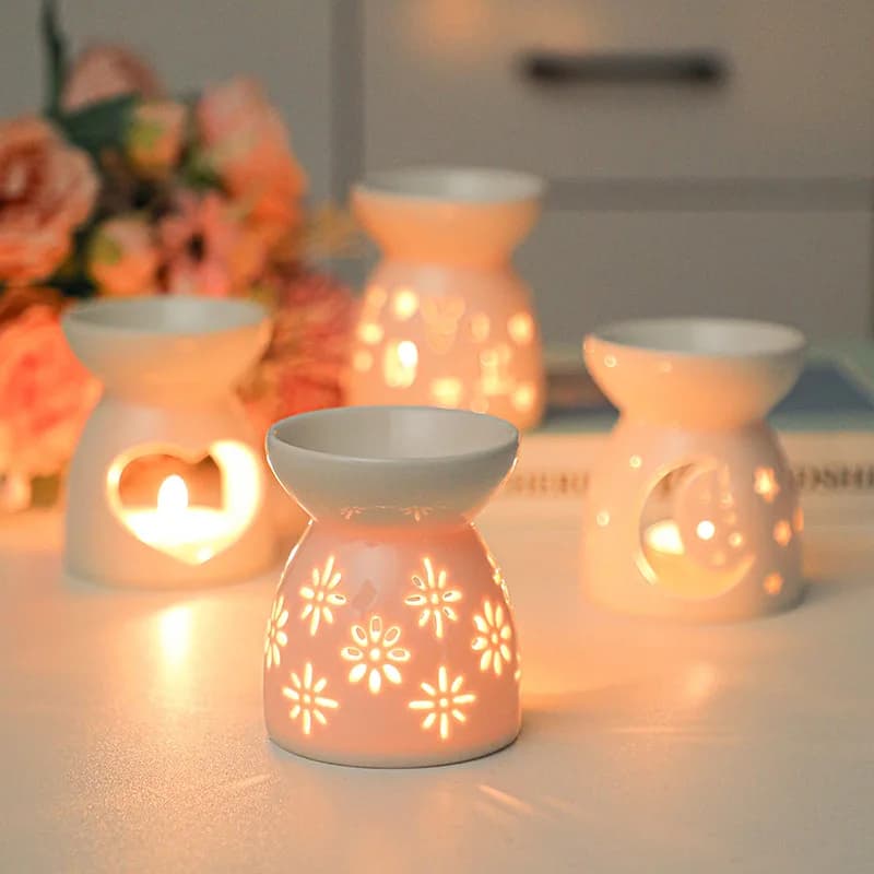 Brûleur d'encens en céramique blanche, bougie d'huile essentielle, diffuseur d'aromathérapie, poêle chauffant creux, décoration de maison du moyen-orient, ornement