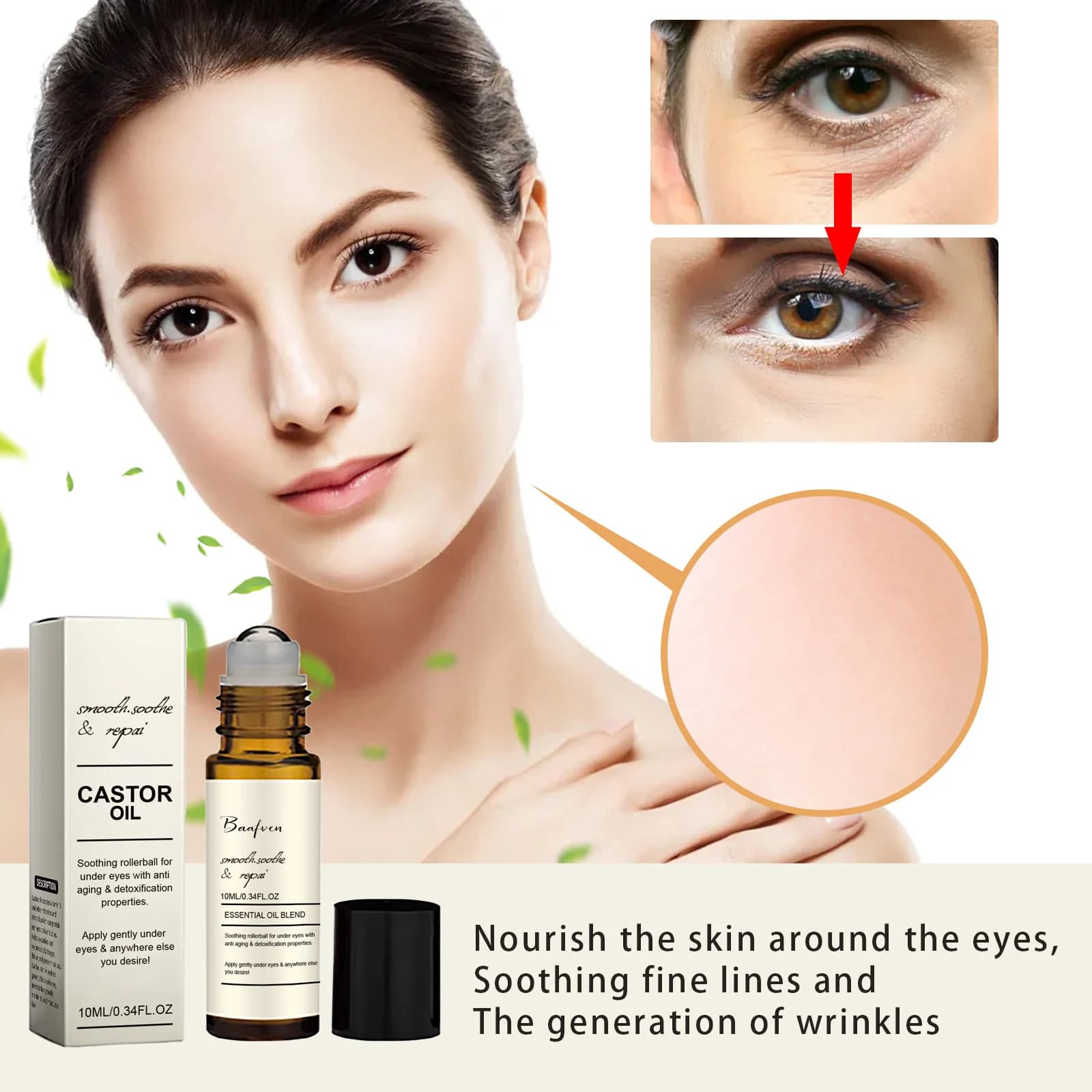 Sérum pour les yeux à l'huile de ricin, Anti-rides, élimine les cernes, sacs pour les yeux, Anti-poches, boule ferme, Massage, hydrate, nourrit, soins oculaires