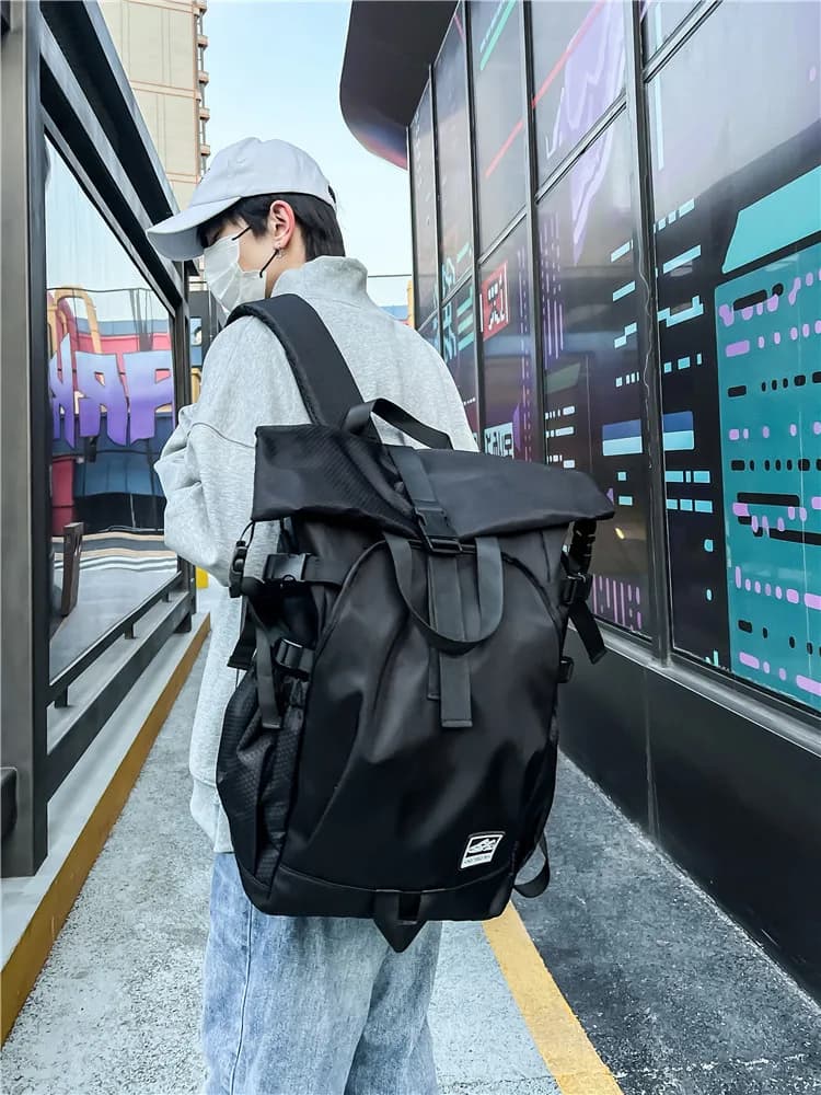 Sac à dos à enroulement pour hommes – Sac de sport et de fitness avec compartiment à chaussures, sac à dos de voyage multifonctionnel