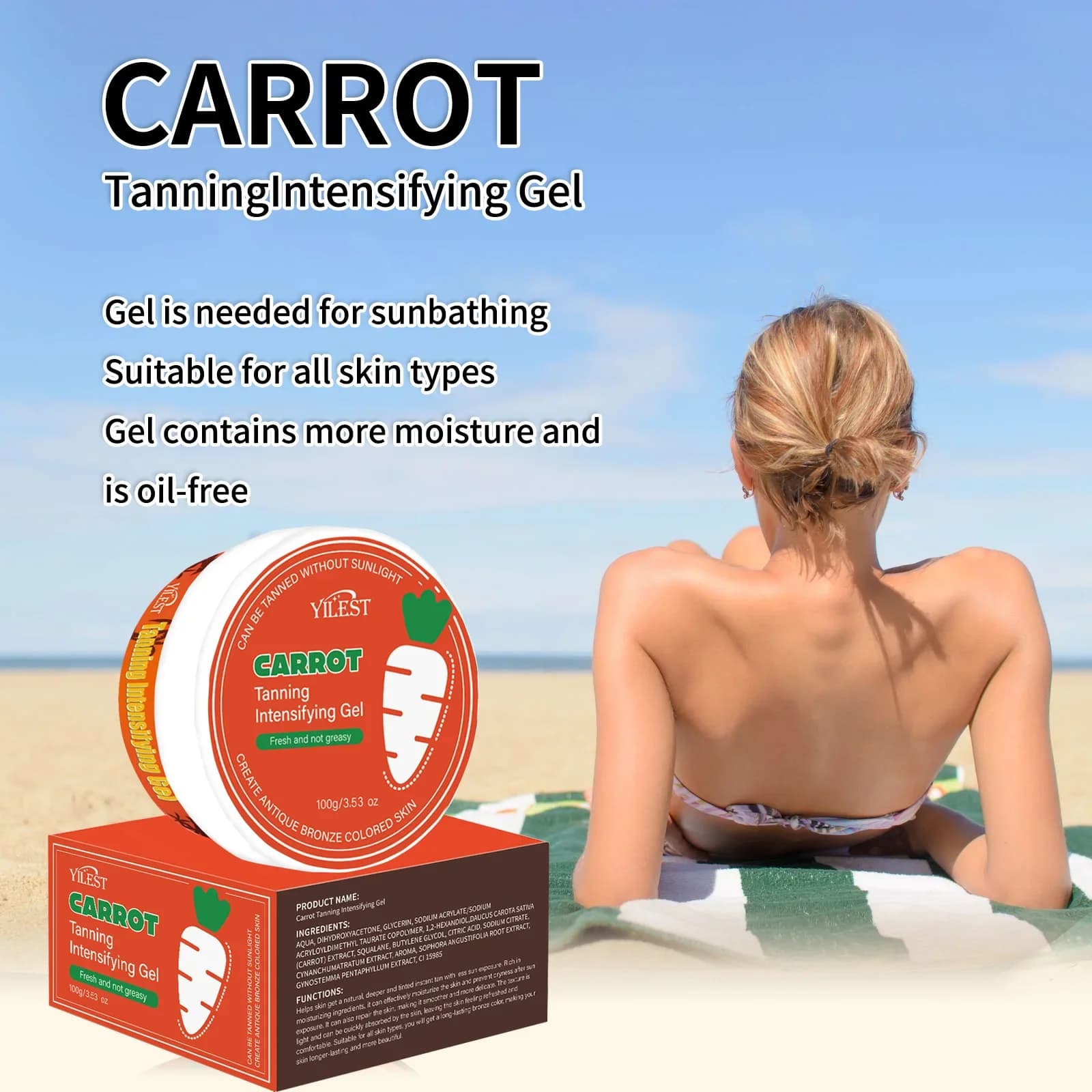 YILEST Crème Bronzante Carotte Obtenez une lueur des besées au soleil sans la lumière