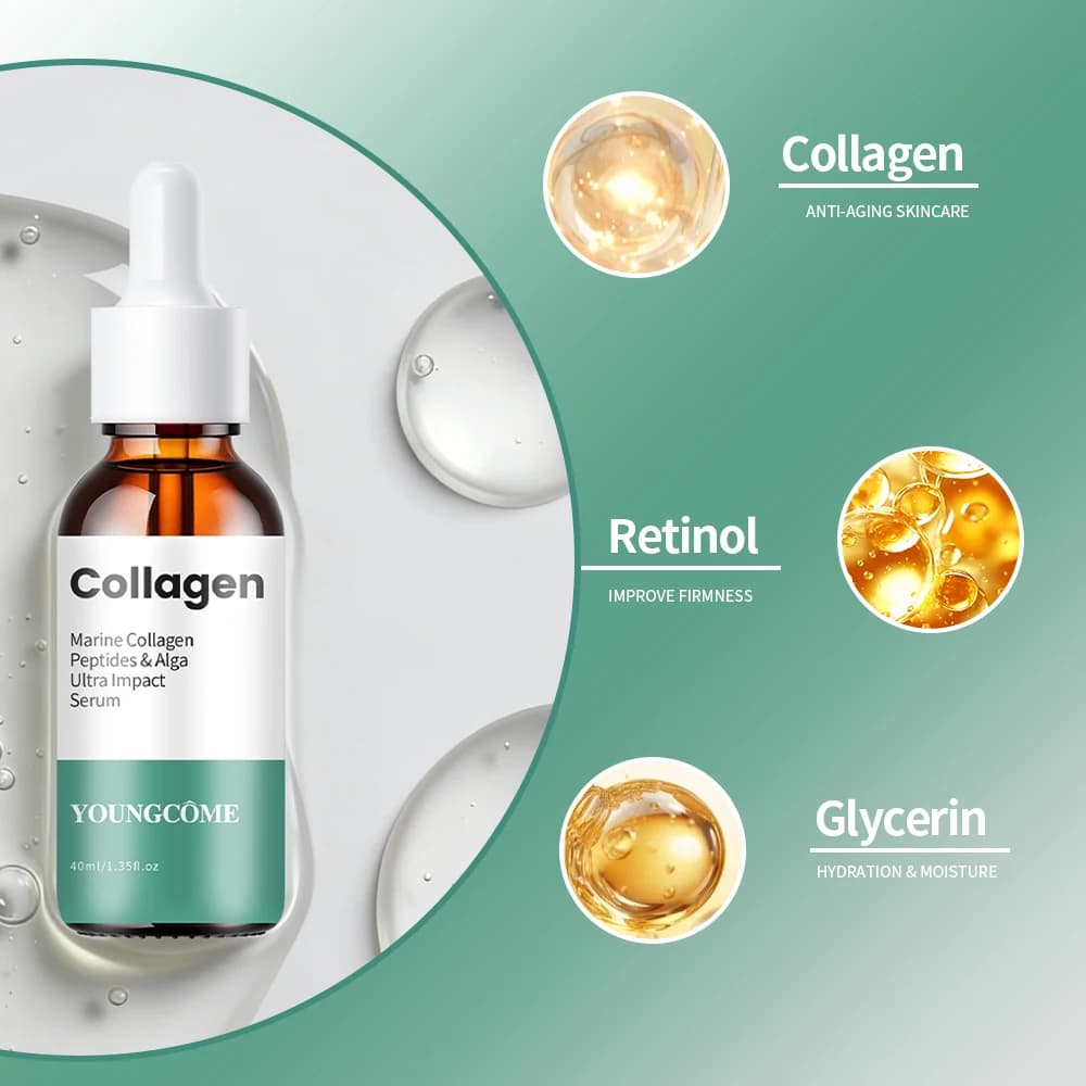 Sérum Facial au Collagène Marin et à l'Acide Hyaluronique, Sérum Quotidien Raffermissant et Liftant pour la Réduction des Rides, Diminue les rides
