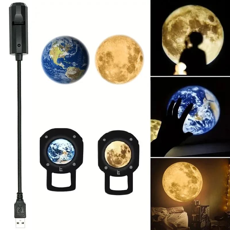 Lampe de projection atmosphérique USB Plafond Lune Terre Ciel étoilé Lampe de nuit Décoration romantique de chambre à coucher Projecteur de galaxie